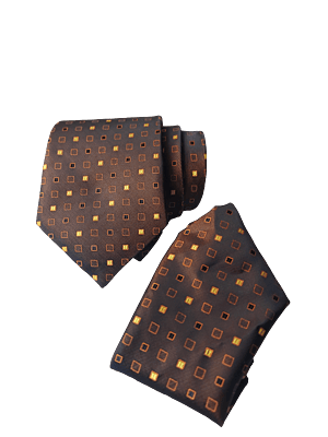 Brown Dotted Necktie with Pocket Square