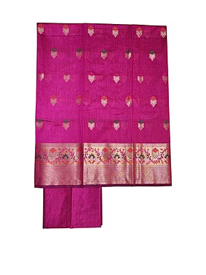 Dark Pink Banarasi Silk Unstitched Suit Set for Women