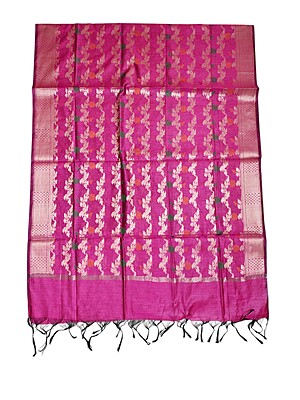 Dark Pink Banarasi Silk Unstitched Suit Set for Women