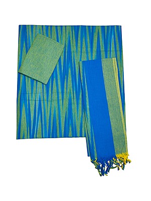 Blue & Green Ikkat Unstitched Handloom Cotton Salwar kameez dress material with dupatta for Women Blue & Green Ikkat Unstitched Handloom Cotton Salwar kameez dress material with dupatta for Women