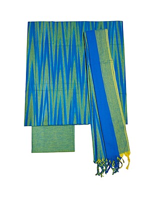 Blue & Green Ikkat Unstitched Handloom Cotton Salwar kameez dress material with dupatta for Women Blue & Green Ikkat Unstitched Handloom Cotton Salwar kameez dress material with dupatta for Women
