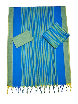 Blue & Green Ikkat Unstitched Handloom Cotton Salwar kameez dress material with dupatta for Women Blue & Green Ikkat Unstitched Handloom Cotton Salwar kameez dress material with dupatta for Women