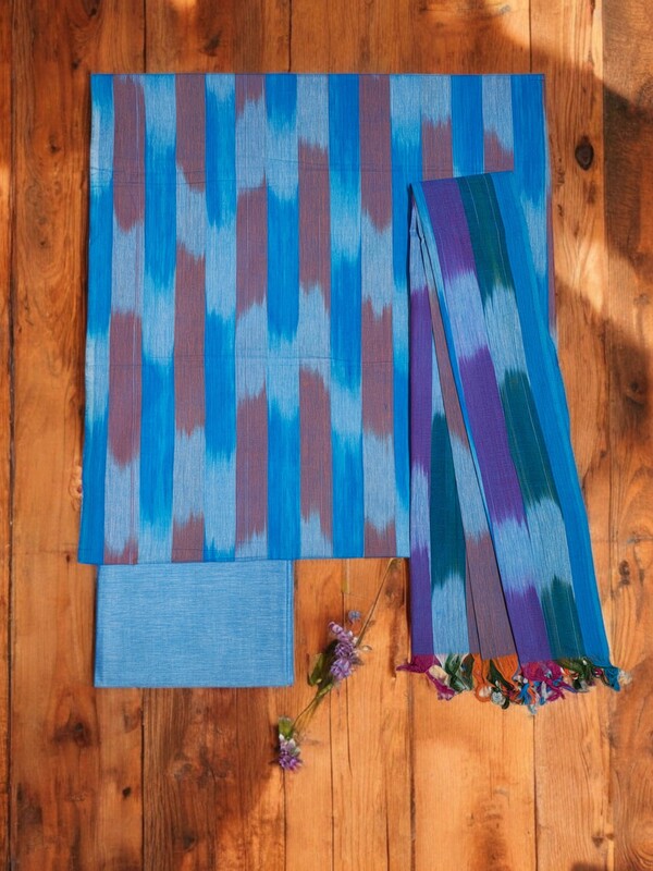 Indigo Ikkat Cotton Unstitched Salwar Suit Dress Material with Dupatta