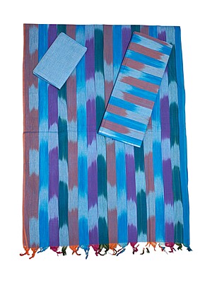 Indigo Ikkat Cotton Unstitched Salwar Suit Dress Material with Dupatta