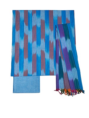 Indigo Ikkat Cotton Unstitched Salwar Suit Dress Material with Dupatta