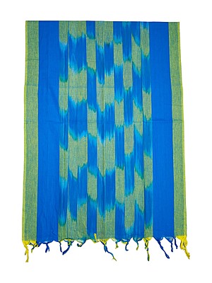 Blue & Green Pochampally Ikkat Unstitched Salwar kameez dress material with dupatta for Women