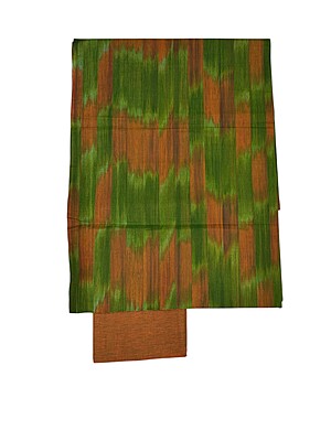 Green & Orange Unstitched Pochampally Ikkat Salwar Suit Set with Dupatta for Women Green & Orange Unstitched Pochampally Ikkat Salwar Suit Set with Dupatta for Women