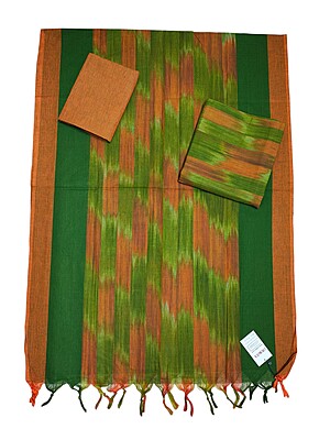 Green & Orange Unstitched Pochampally Ikkat Salwar Suit Set with Dupatta for Women Green & Orange Unstitched Pochampally Ikkat Salwar Suit Set with Dupatta for Women