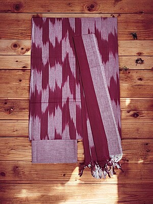 Maroon Pochampally Ikkat Unstitched Handloom Cotton Salwar kameez dress material set for Women