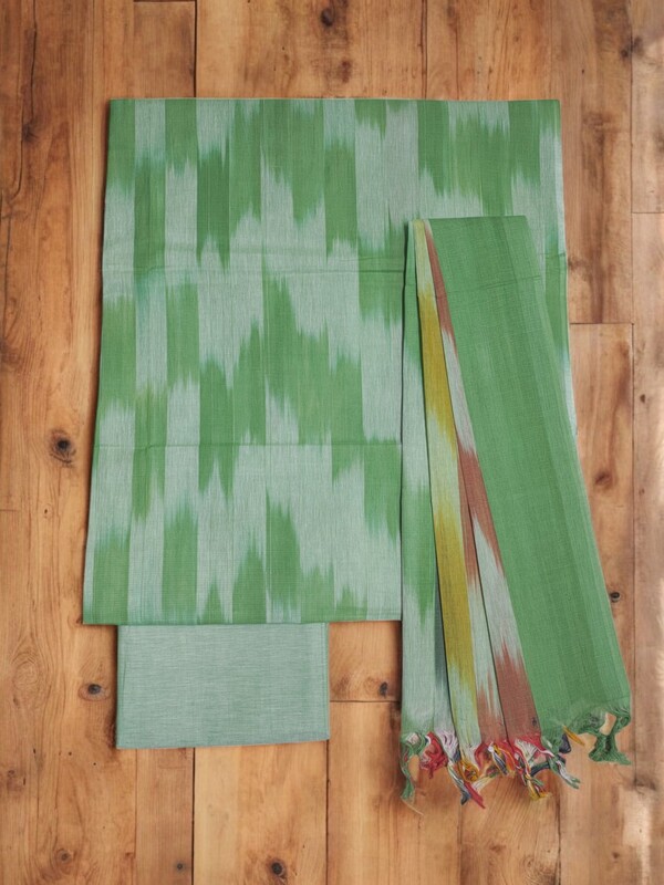 Mint Green Pochampally Ikkat Cotton Unstitched Salwar Suit Dress Material with Dupatta Mint Green Pochampally Ikkat Cotton Unstitched Salwar Suit Dress Material with Dupatta