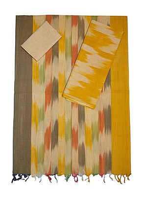 Mustard Pochampally Ikkat Cotton Unstitched Salwar Suit Set with Dupatta