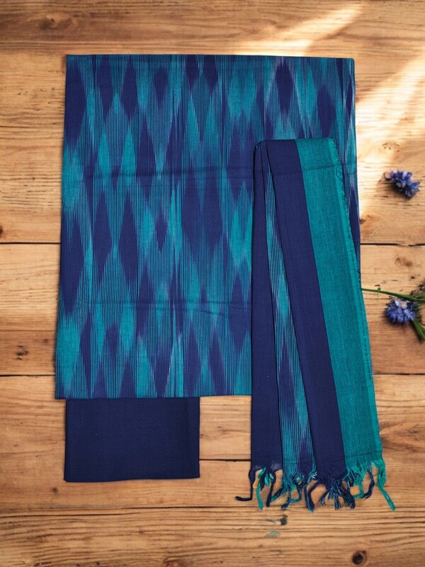 Light Blue Ikkat Cotton Unstitched Salwar Suit Dress Material with Dupatta Light Blue Ikkat Cotton Unstitched Salwar Suit Dress Material with Dupatta