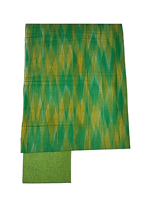 Olive Green Pochampally Ikkat Cotton Unstitched Salwar Suit Dress Material with Dupatta
