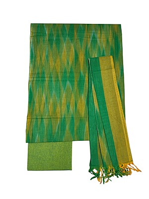 Olive Green Pochampally Ikkat Cotton Unstitched Salwar Suit Dress Material with Dupatta