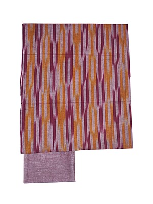 Maroon & Orange Pochampally Ikkat Cotton Unstitched Salwar Suit Set with Dupatta
