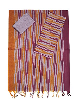 Maroon & Orange Pochampally Ikkat Cotton Unstitched Salwar Suit Set with Dupatta