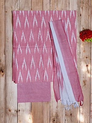 Pink Ikkat Cotton Unstitched Salwar Suit Dress Material with Dupatta