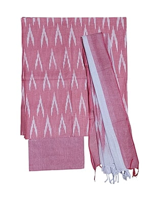 Pink Ikkat Cotton Unstitched Salwar Suit Dress Material with Dupatta
