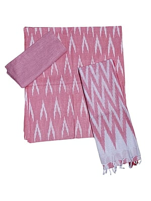 Pink Ikkat Cotton Unstitched Salwar Suit Dress Material with Dupatta