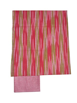 Red & Olive Green Ikkat Cotton Unstitched Salwar Suit Dress Material with Dupatta