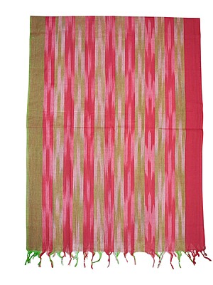 Red & Olive Green Ikkat Cotton Unstitched Salwar Suit Dress Material with Dupatta