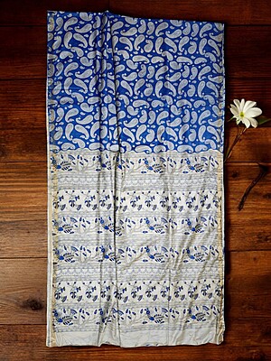 Blue Kalamkari Cotton Silk Saree with Unstitched Blouse Blue Kalamkari Cotton Silk Saree with Unstitched Blouse