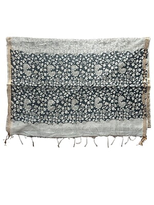 Black Kalamkari Print Cotton Silk Dupatta for Women
