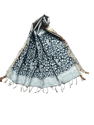 Black Kalamkari Print Cotton Silk Dupatta for Women