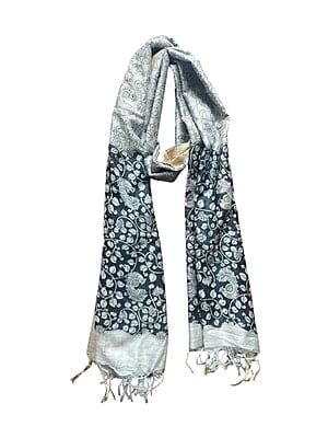 Black Kalamkari Print Cotton Silk Dupatta for Women