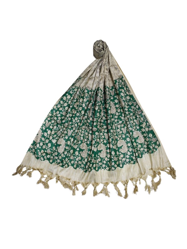Madhubani Print Green Cotton Silk Dupatta for Women Madhubani Print Green Cotton Silk Dupatta for Women