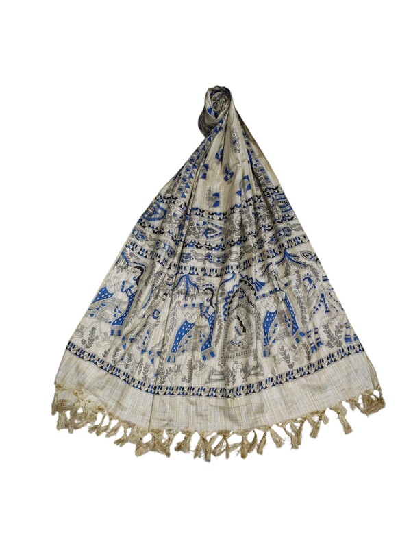 Madhubani Print Indigo Cotton Silk Dupatta for Women Madhubani Print Indigo Cotton Silk Dupatta for Women