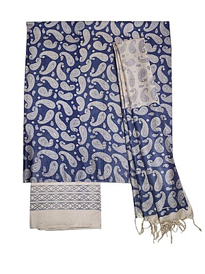 Lavender Kalamkari Unstitched Salwar Suit Set with Dupatta for Women