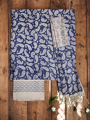 Lavender Kalamkari Unstitched Salwar Suit Set with Dupatta for Women