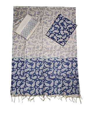 Lavender Kalamkari Unstitched Salwar Suit Set with Dupatta for Women