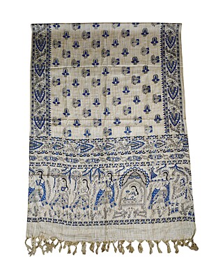 Madhubani Print Indigo Cotton Silk Dupatta for Women Madhubani Print Indigo Cotton Silk Dupatta for Women