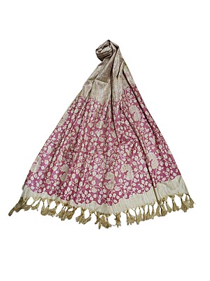 Pink & Golden Madhubani Print Cotton Silk Dupatta for Women