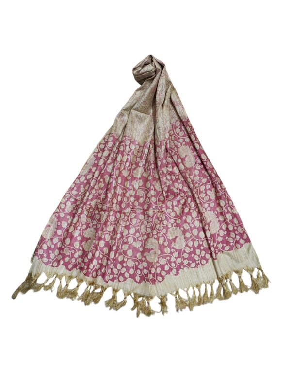 Pink & Golden Madhubani Print Cotton Silk Dupatta for Women Pink & Golden Madhubani Print Cotton Silk Dupatta for Women