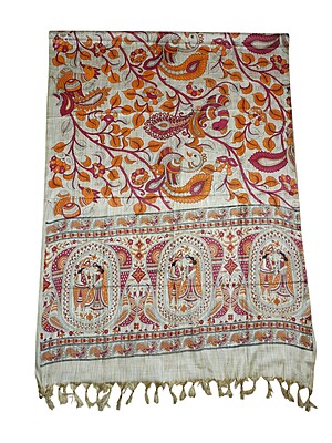 Kalamkari Print Red & Orange Cotton Silk Dupatta for Women