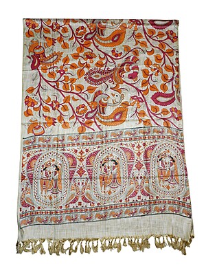 Kalamkari Print Red & Orange Cotton Silk Dupatta for Women