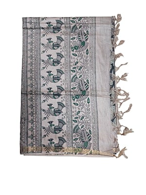 Black Kalamkari Print Saree with Unstitched Blouse