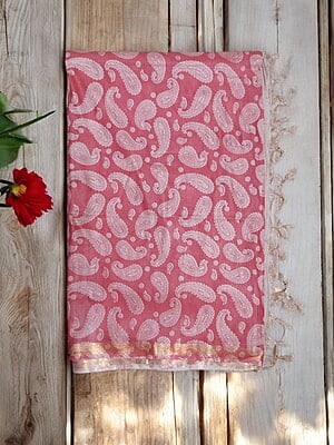 Pink Kalamkari Print Saree with Unstitched Blouse Pink Kalamkari Print Saree with Unstitched Blouse