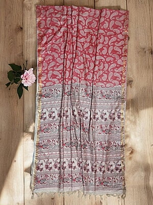 Pink Kalamkari Print Saree with Unstitched Blouse Pink Kalamkari Print Saree with Unstitched Blouse