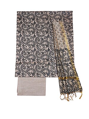 Red & Black Kalamkari Unstitched Salwar Suit Dress Material with Dupatta