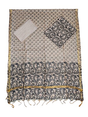 Red & Black Kalamkari Unstitched Salwar Suit Dress Material with Dupatta