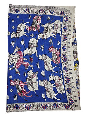 Indigo & Maroon Kalamkari Cotton Saree with Unstitched Blouse Indigo & Maroon Kalamkari Cotton Saree with Unstitched Blouse