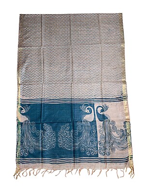Teal Green Madhubani Print Unstitched Silk Salwar Suit with Dupatta Teal Green Madhubani Print Unstitched Silk Salwar Suit with Dupatta