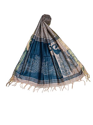 Teal Green Madhubani Print Unstitched Silk Salwar Suit with Dupatta Teal Green Madhubani Print Unstitched Silk Salwar Suit with Dupatta