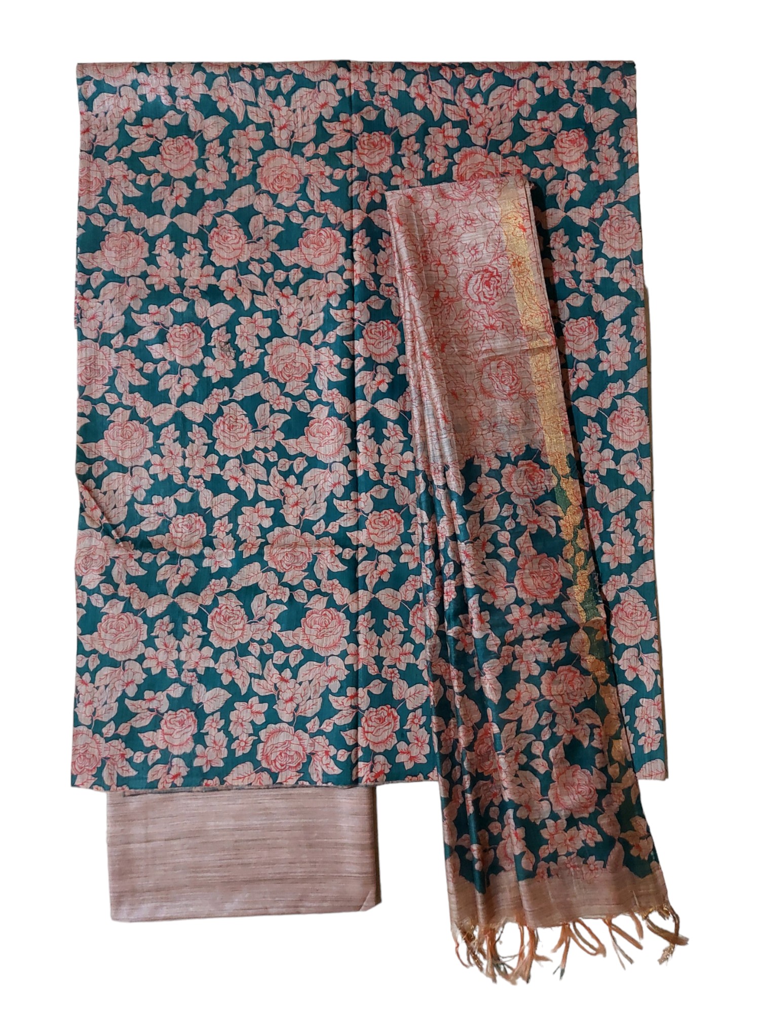 Green & Red Kalamkari Dress Material with Dupatta Green & Red Kalamkari Dress Material with Dupatta