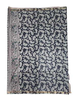 Black Kalamkari Print Saree with Unstitched Blouse