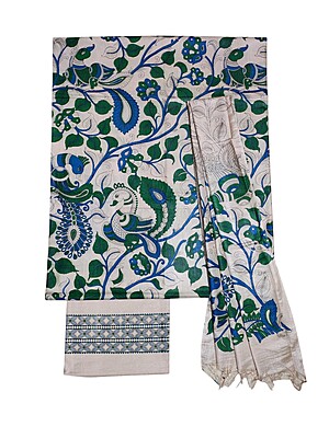 Green & cream kalamkari Unstitched Salwar Suit Dress Material with Dupatta Green & cream kalamkari Unstitched Salwar Suit Dress Material with Dupatta